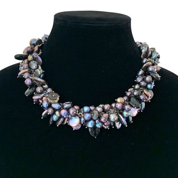 Baroque Freshwater Peacock Pearl Cluster Necklace - Picture 1 of 7